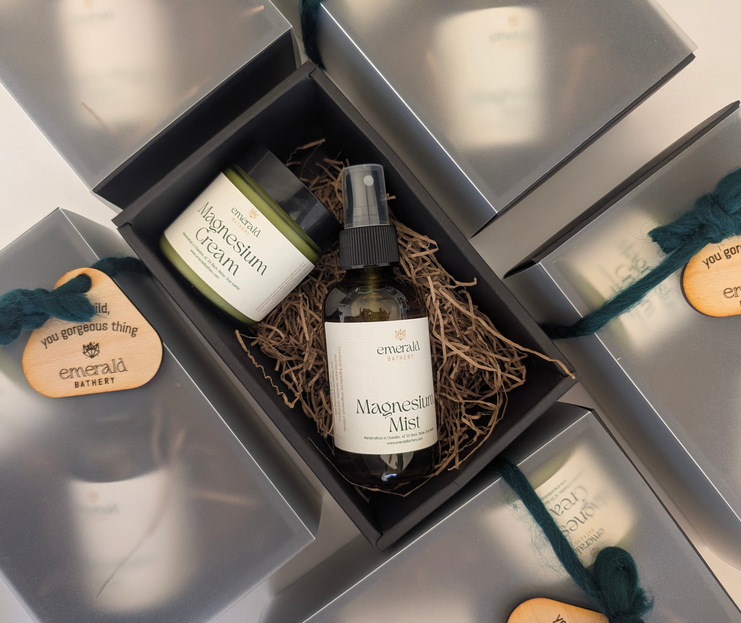 Magnesium Gift Set – Magnesium Cream & Mist Duo in Olive Glass