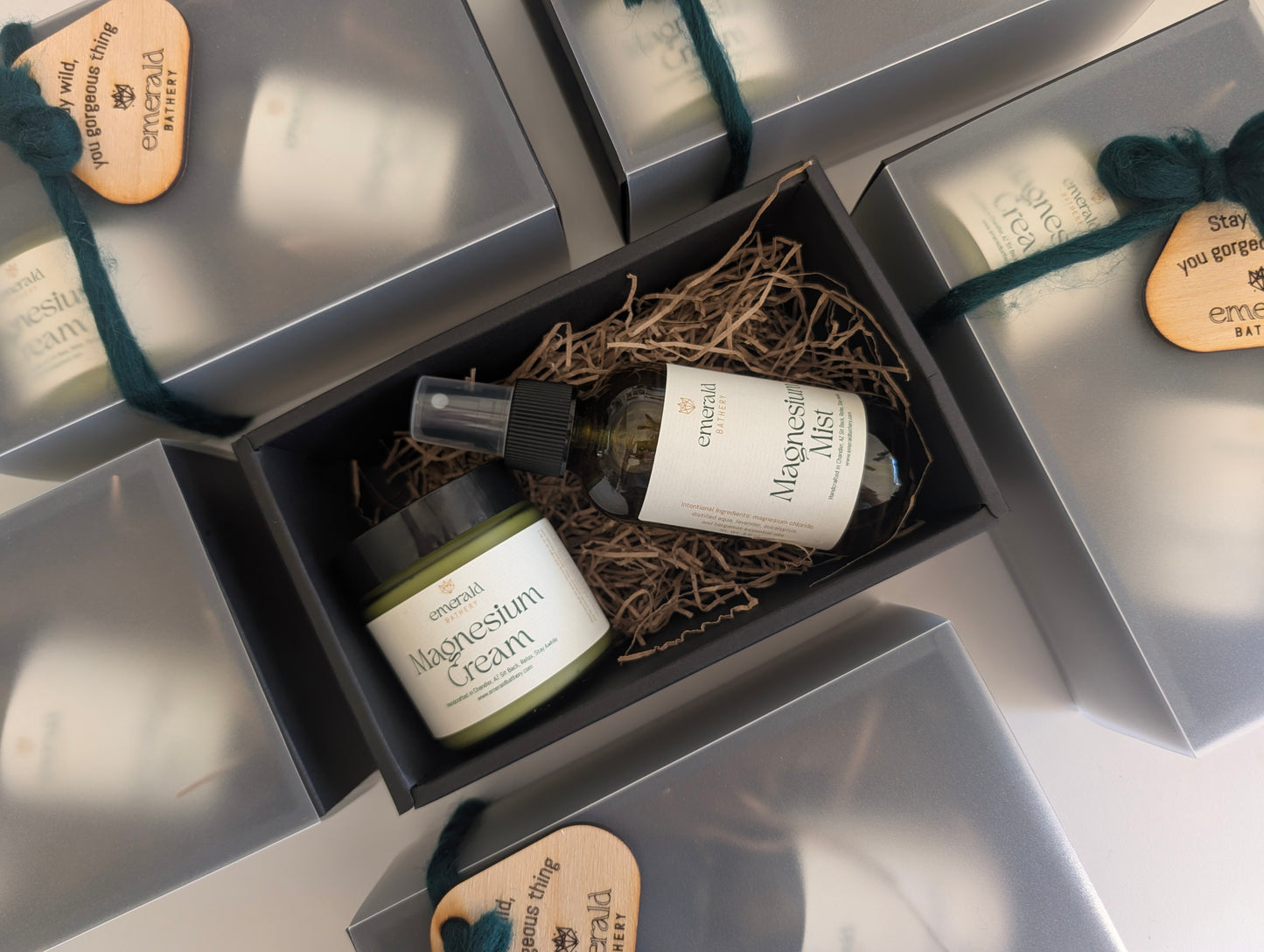 Magnesium Gift Set – Magnesium Cream & Mist Duo in Olive Glass